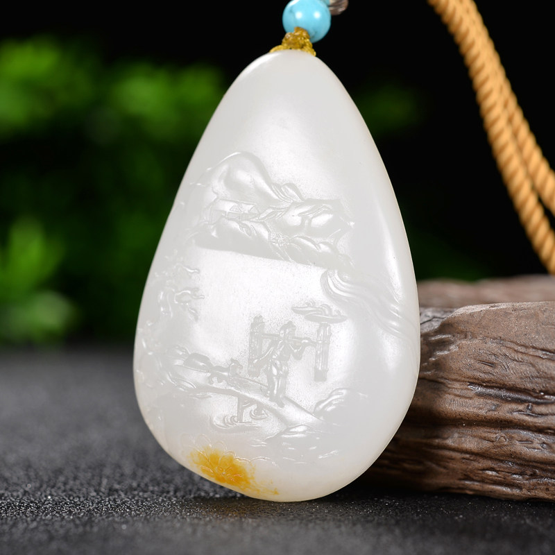 一级白细羊脂玉 苏州玉雕名家钱程程 和田玉 山野樵夫挂件 63克