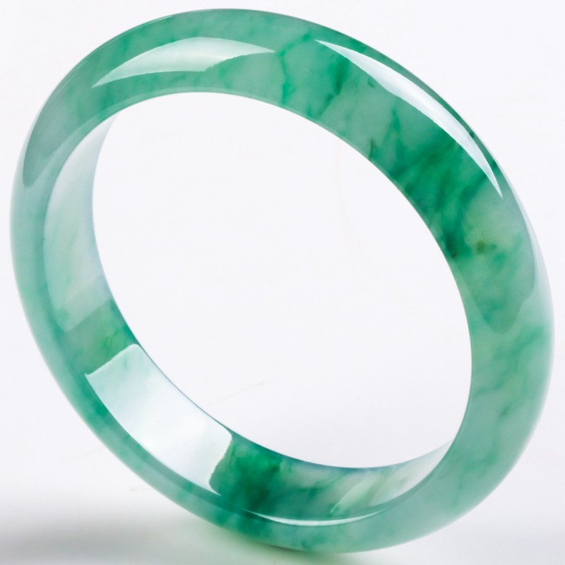 【高端品质】56.2mm圈口 a货翡翠冰种满色飘阳绿正装手镯54.86g