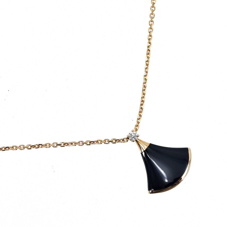 【二手98新】宝格丽bvlgari 18k玫瑰金黑玛瑙钻石扇子项链颈链