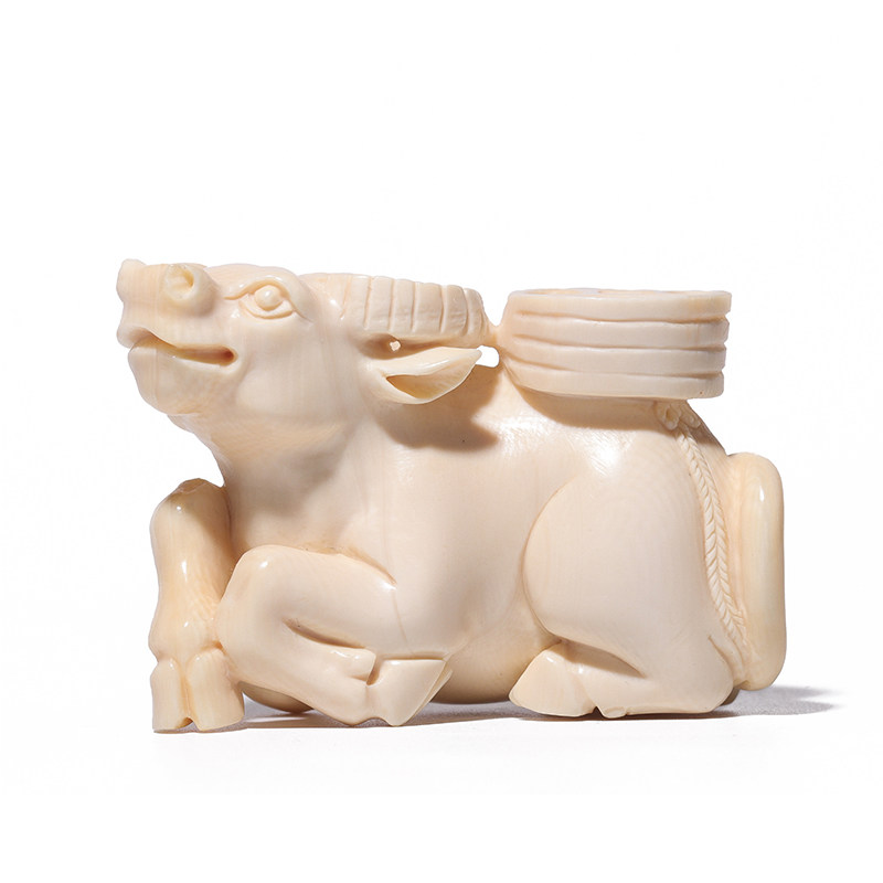 【视频看货】猛犸牙雕 大师手雕牛小摆件 手把玩件