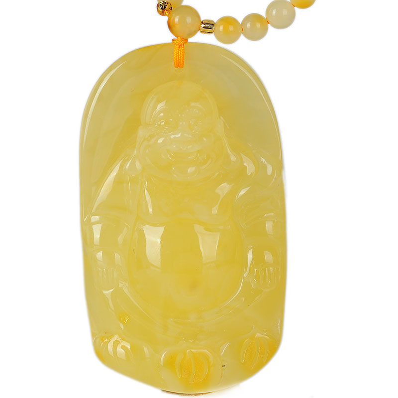 16.24克(含链)苏工精雕鸡油黄弥勒佛佛像挂件 【强荧光】