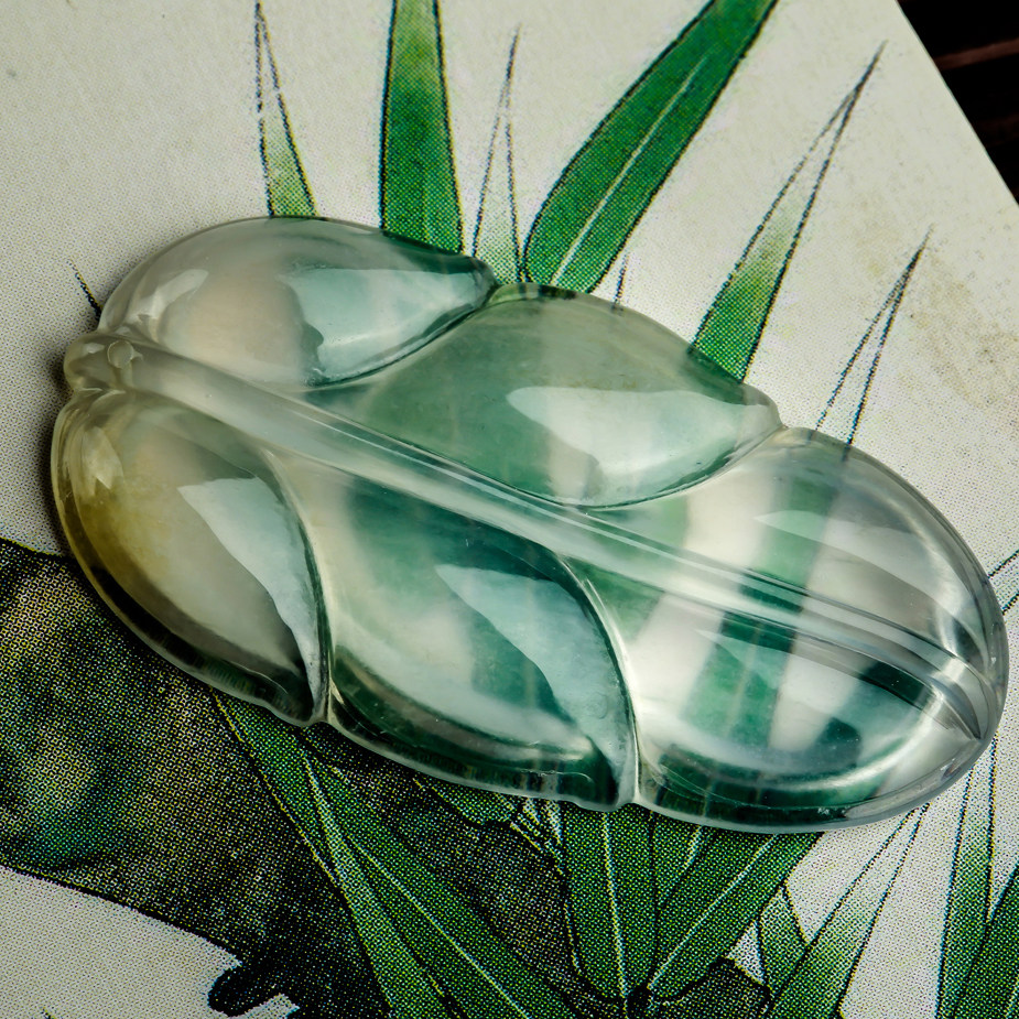 老坑玻璃种起荧光【金枝玉叶】a货叶子挂件3.45g