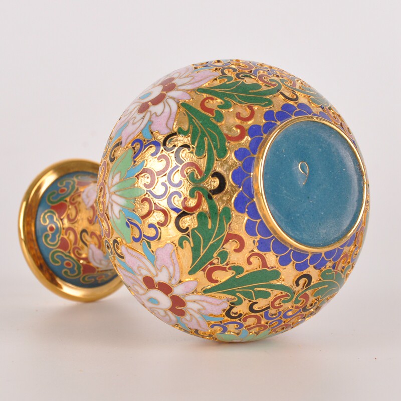 镀金纯手工掐丝珐琅 5寸金地留香瓶 铜胎精品景泰蓝 jg06