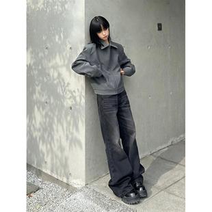 cleanfit美式复古短款夹克男女2024春季oversize纯色翻领长袖外套