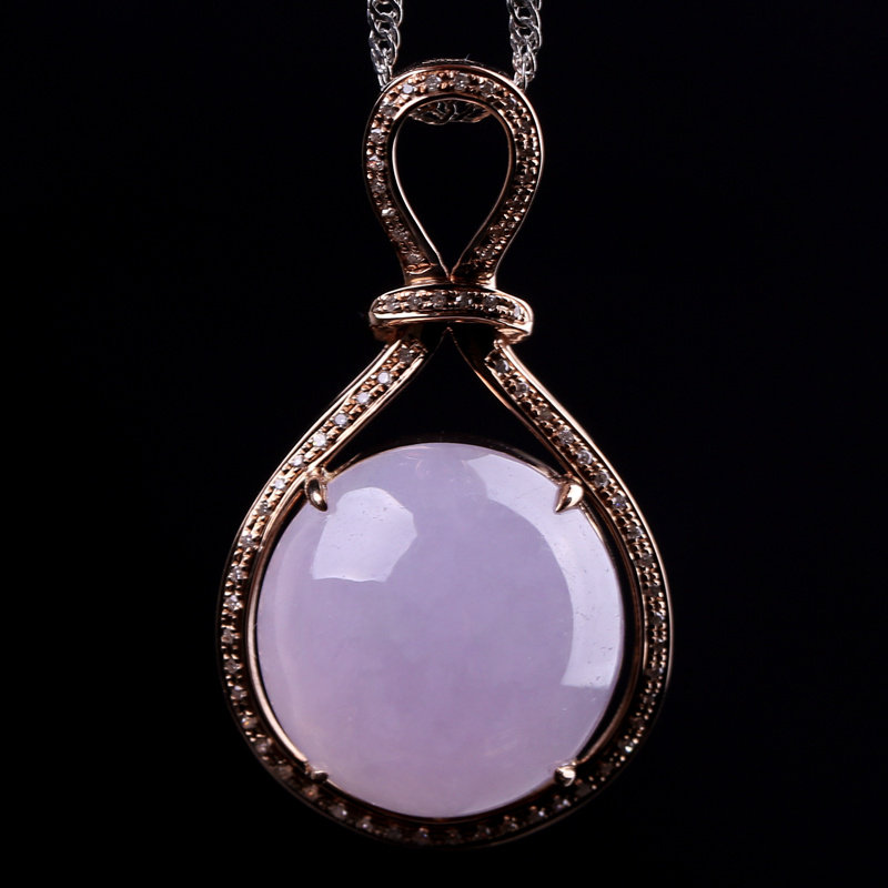 高端奢华 18k金伴钻镶a货翡翠水润紫罗兰戒面吊坠-8.24g