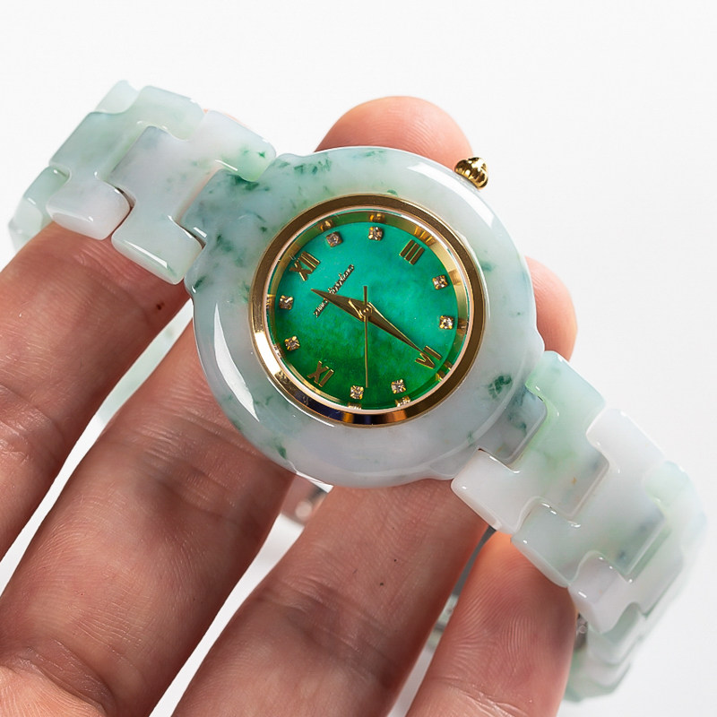 缅甸天然a货翡翠糯冰飘花手表 72.69g