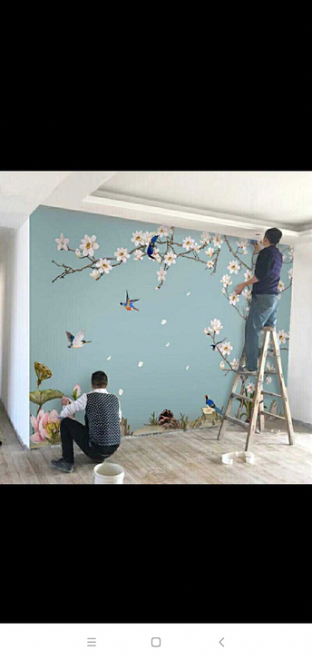 新中式花鸟沙发影视墙无缝墙布定制电视背景墙墙纸壁画壁纸影视墙