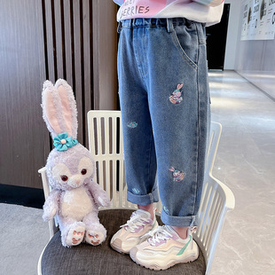 春季新款儿童卡通牛仔裤2024年韩版女童直筒裤一件童装潮