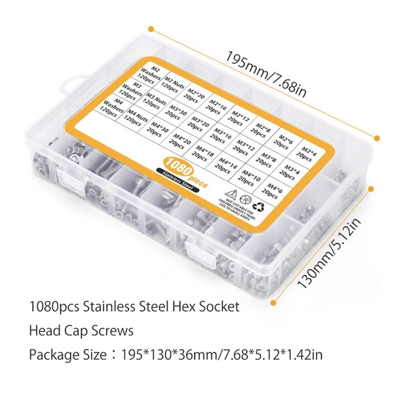 108PCS M M3 M4内 3004不锈钢杯头六角2螺丝配螺母平垫DHP圈组