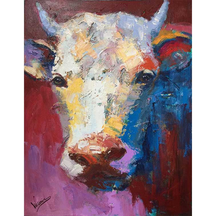 重磅即刻 郑伟民 原创《彩牛02》精品 布面油画