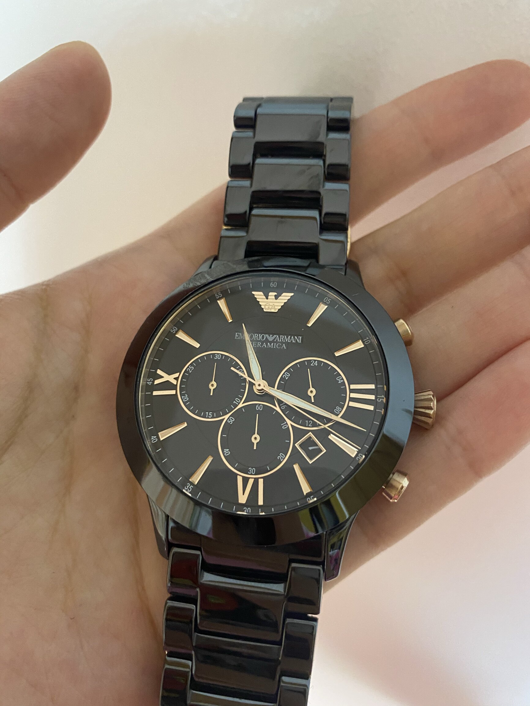 阿玛尼黑武士三眼陶瓷手表送男朋友时装风实用礼物