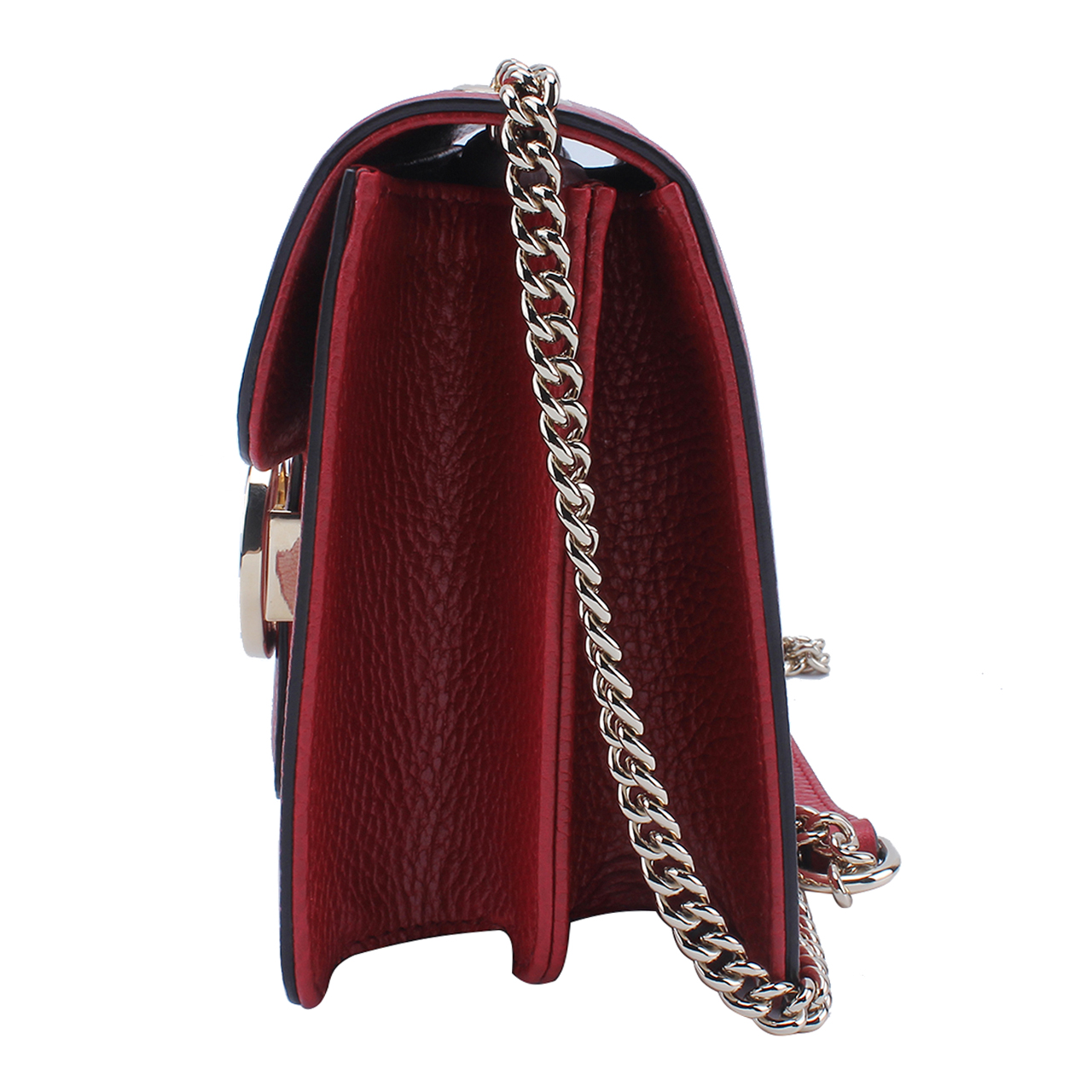 [9.9新未使用] 古驰 荔枝纹双g金属logo 红色风琴包肩斜挎包