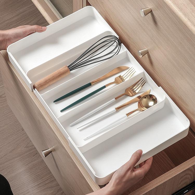 日式抽屉分格收纳盒可伸缩厨房餐具分隔盒多功能文具杂物整理盒子