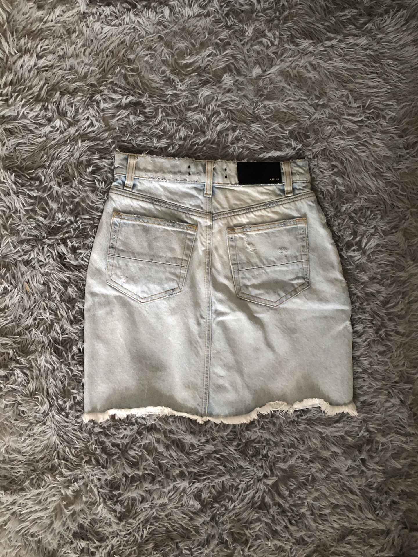 Amiri Light Blue Distressed Denim Skirt — back