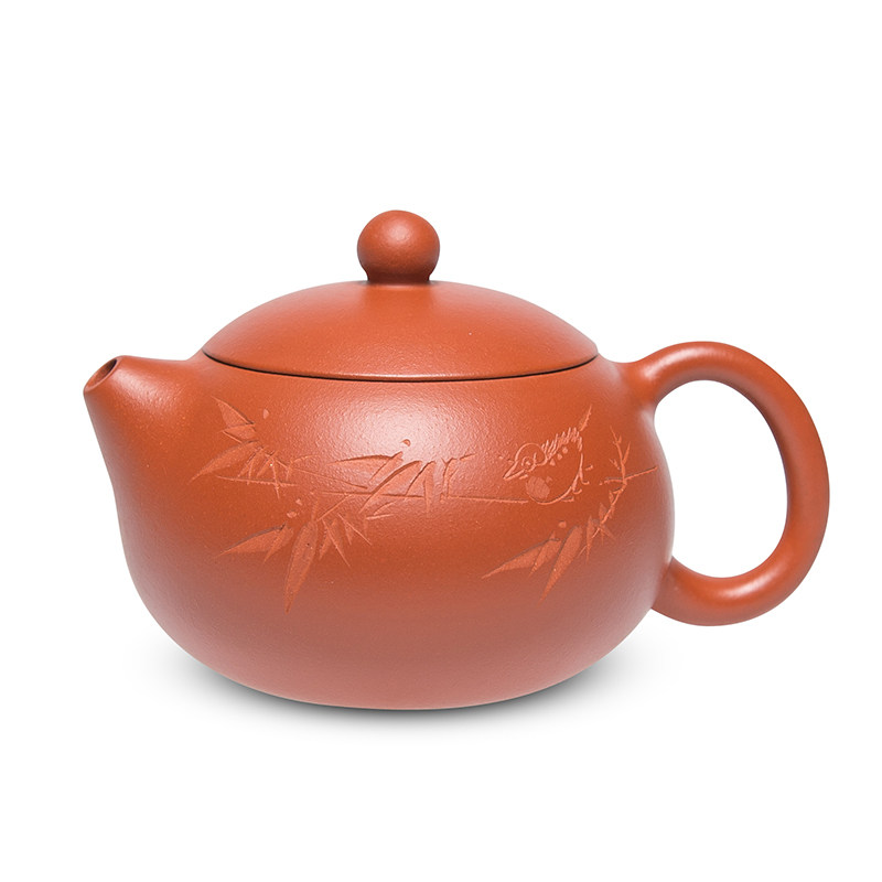 速拍 西施刻竹史德中手工原矿朱泥宜兴紫砂壶