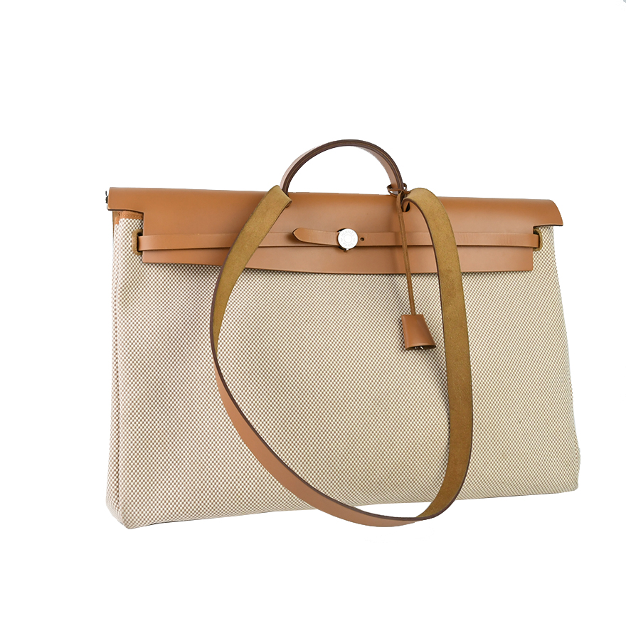 拍下即打85折[9.5新]爱马仕男帆布配皮herbag50手提包310bt0035