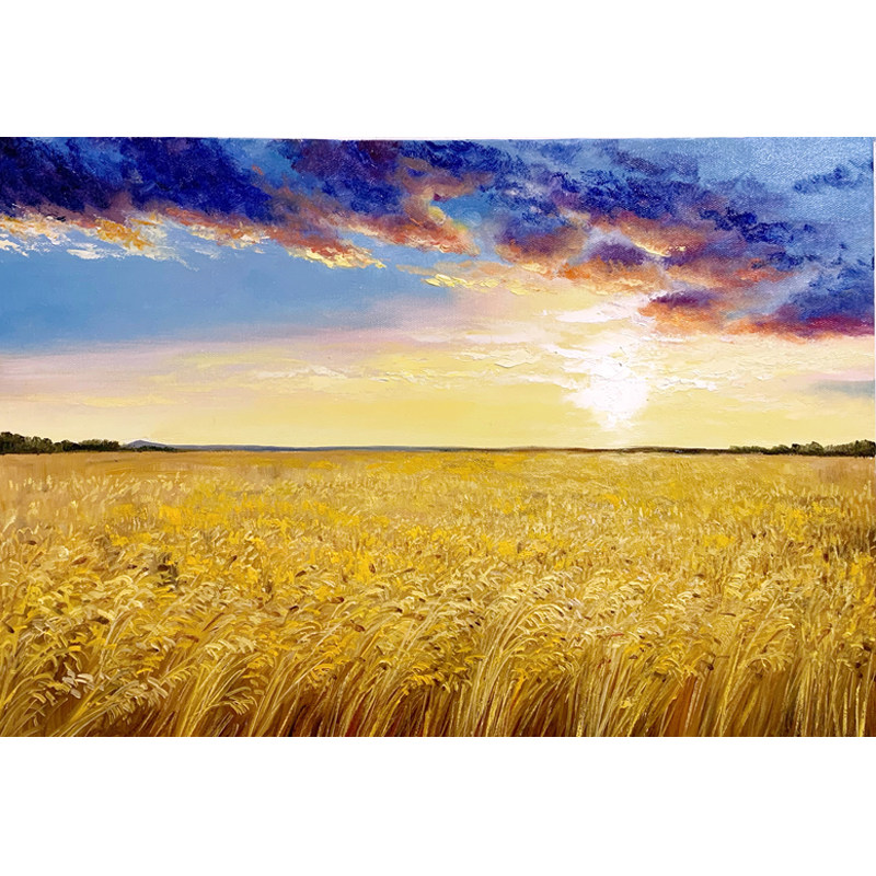 司秀丽《大丰收》客厅餐厅装饰画挂画 风水画 麦田油画