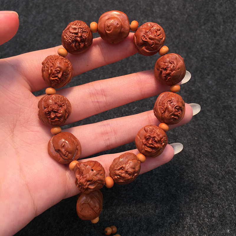陈健工作室《龙纹浮雕十八罗汉》收藏苏工核雕手串橄榄核雕l004