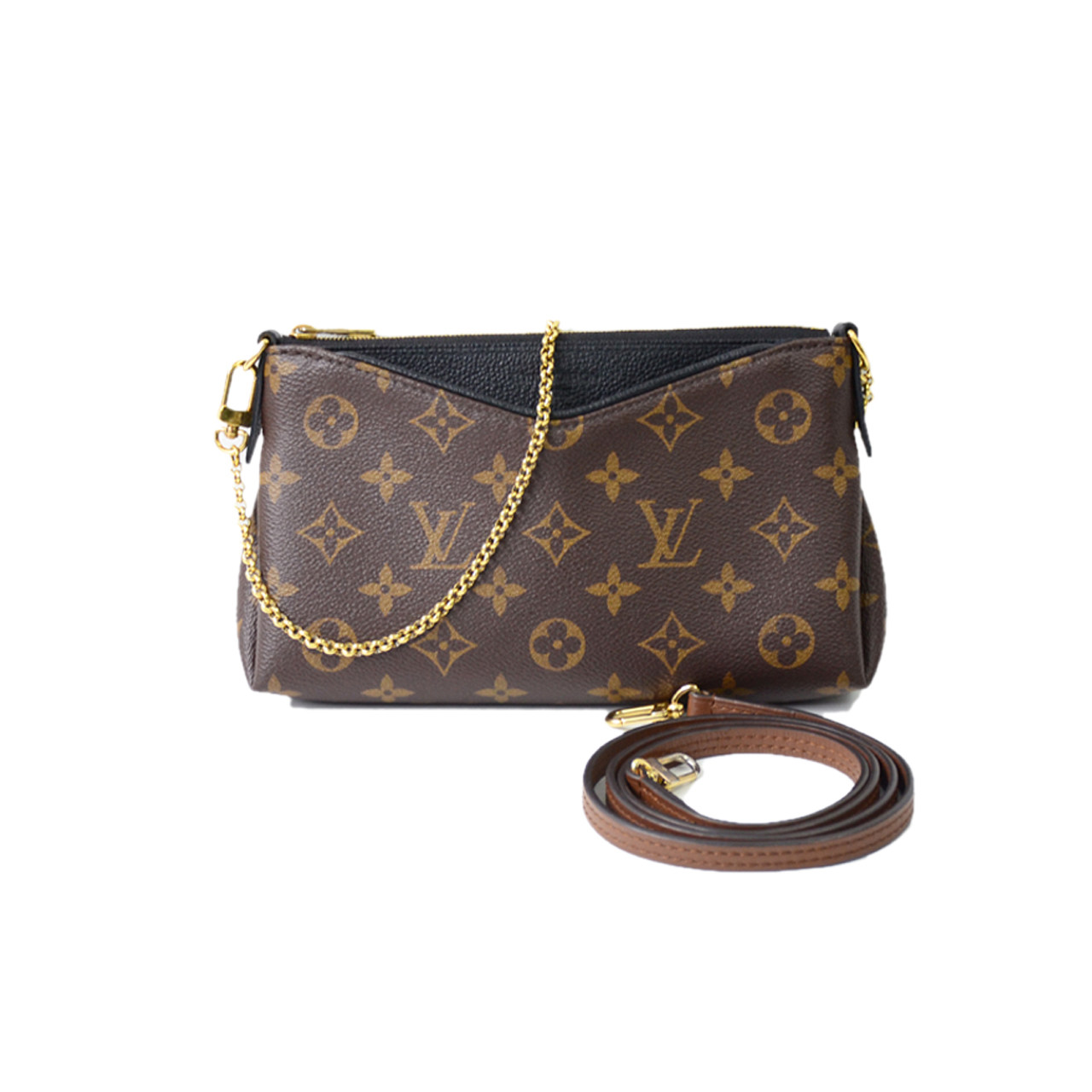 [9.5新]路易威登lv女士黑色配皮pallas链条斜挎包deb1812108