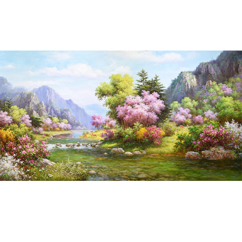 朝鲜油画拍卖 宽1.6米 金明洙 功勋艺术家《春天里满开花》ax122