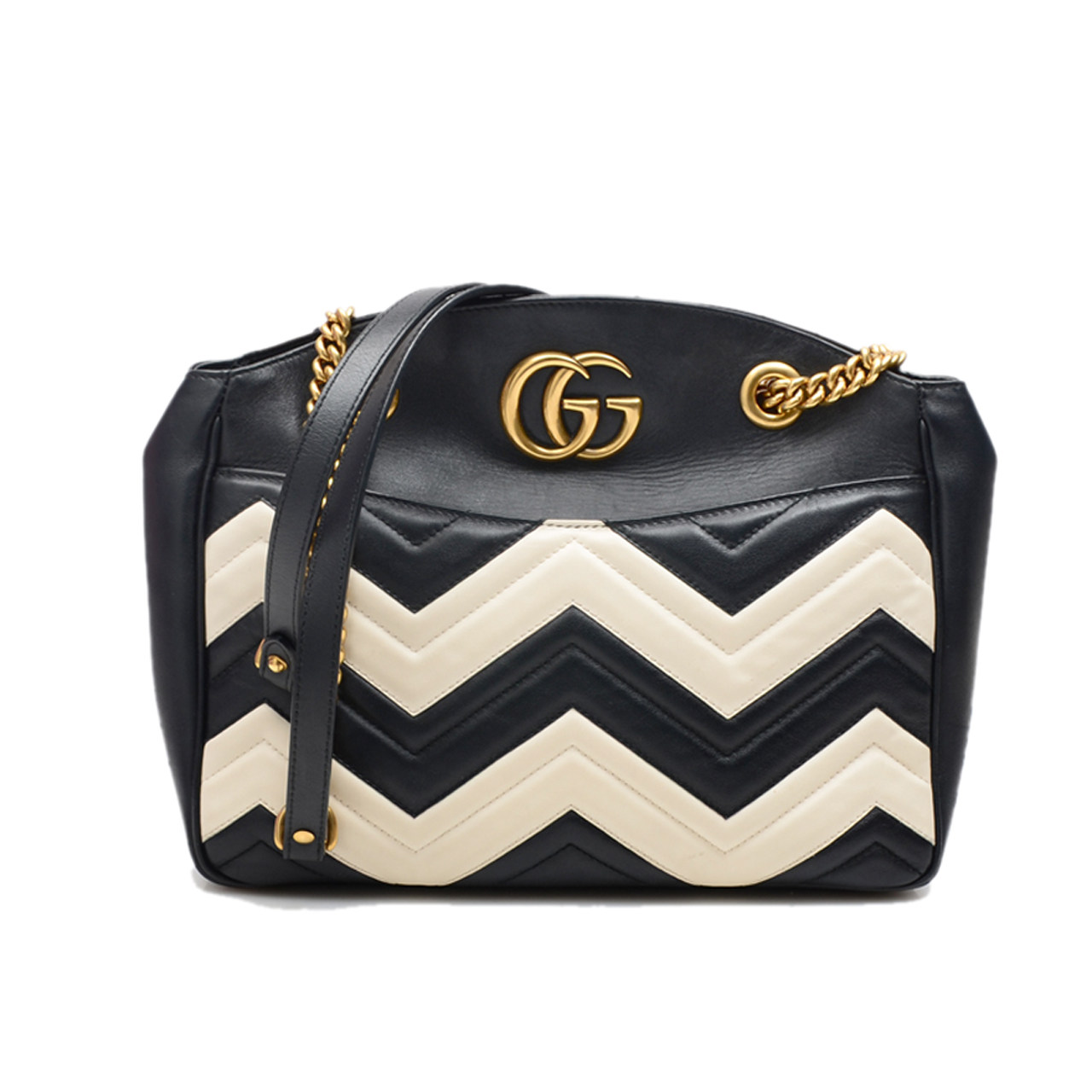 [9.5新]古驰gucci女士全皮黑白拼色v纹双g斜挎包jmz0087