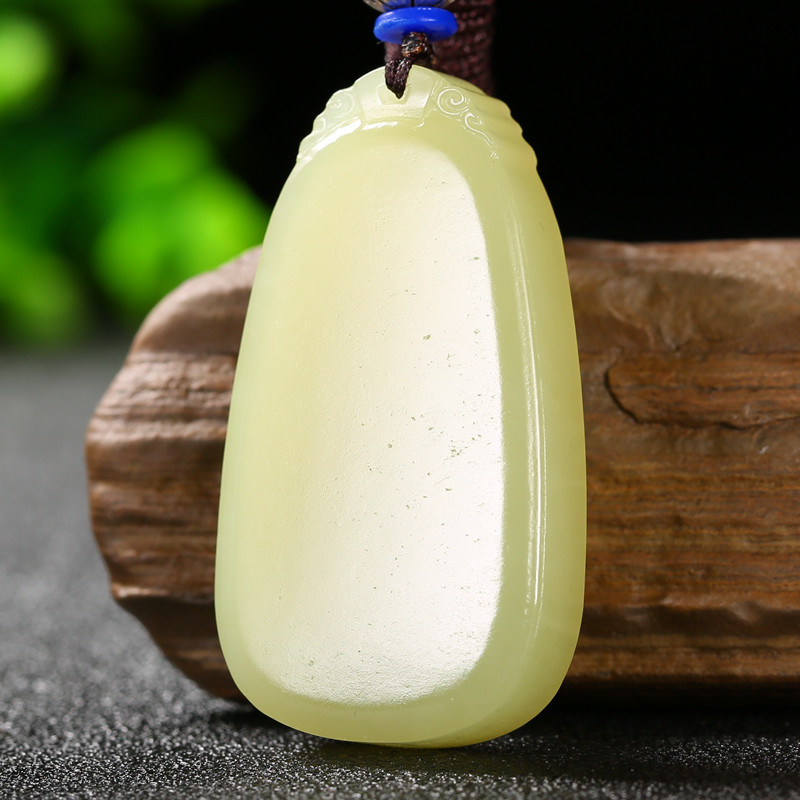 稀缺新疆若羌黄玉【平安一生】臻品和田玉黄玉平安无事牌挂件32.