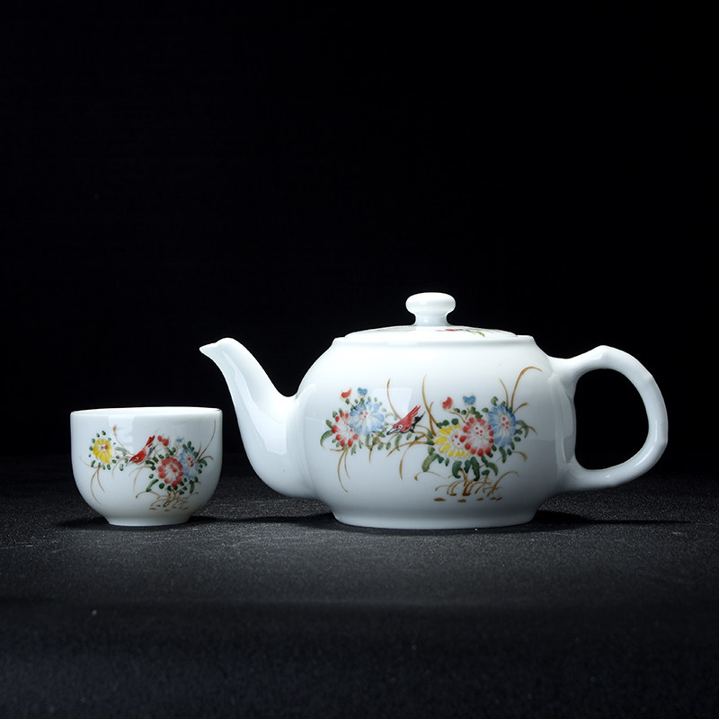 7501毛瓷 艺术瓷厂陶瓷研究所 花鸟茶具