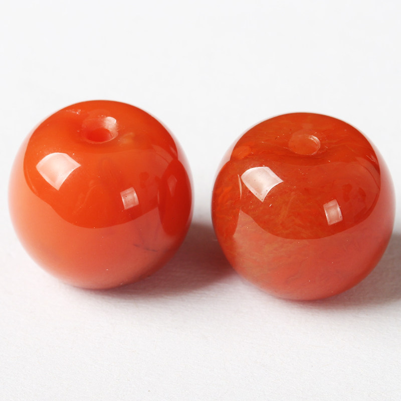 7.69g红润可爱南红玛瑙苹果珠一对 佛珠手链配饰