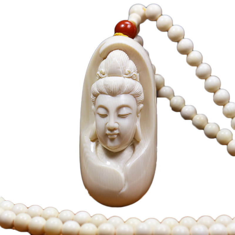 【观音】猛犸牙雕 纯手工雕刻 猛犸象牙吊坠/挂件 配猛犸6mm珠链