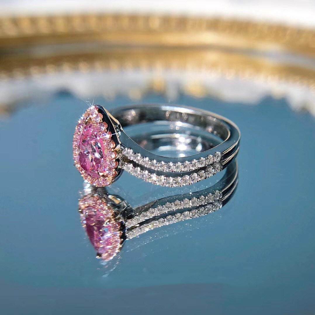 【水滴形gia钻戒】0.71克拉钻fp粉钻vs2净度18k金钻戒787