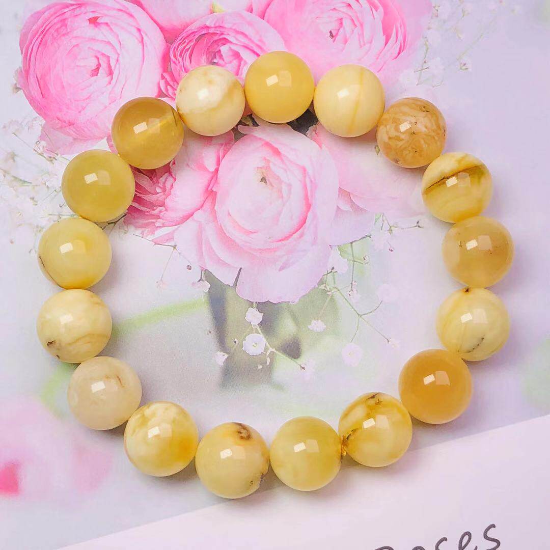 19.48g 12 mm精品俄料植物珀蜜蜡圆珠手串【一元拍】