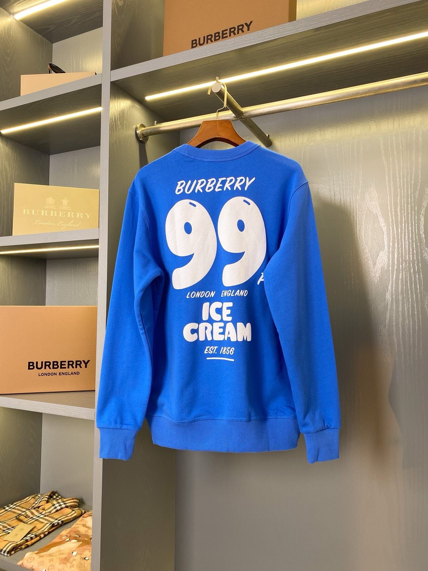 Burberry Burberryアイスクリームプリントコットンスポーツクルーネックパーカーブルー