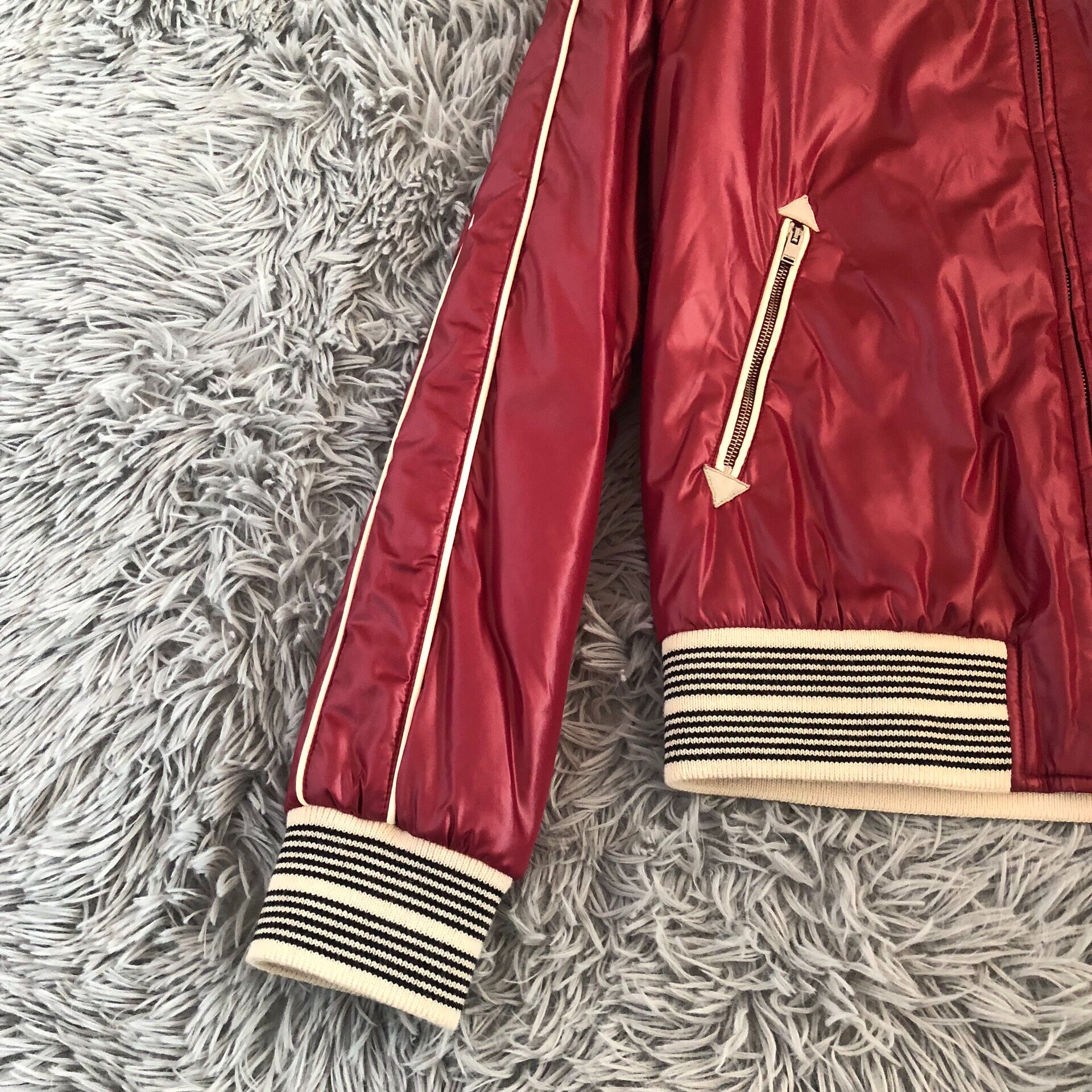 Saint Laurent Burgundy Baseball Jacket — detail