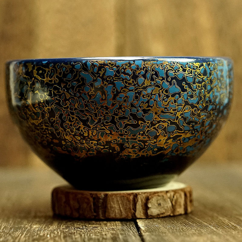 【大漆金杯】江静 建盏胎大漆鎏金中国风高端主人杯 d42