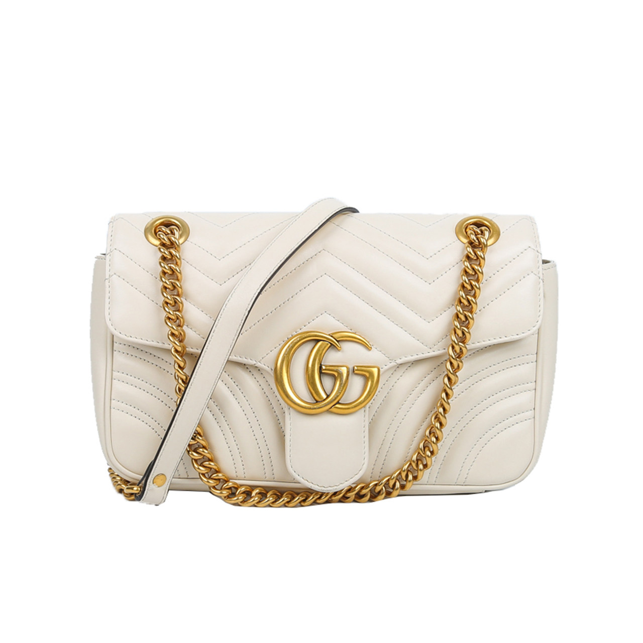 [9.0新]古驰gucci女士marmont白色中号斜挎链条包aab1912013