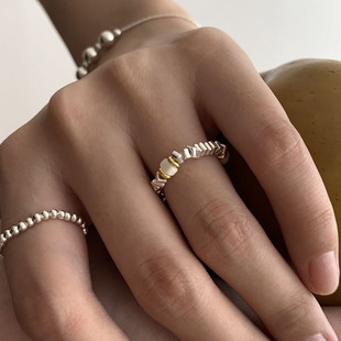 速发现货韩版小众设计感珍珠原石碎银串珠戒指女ins轻奢风时尚个