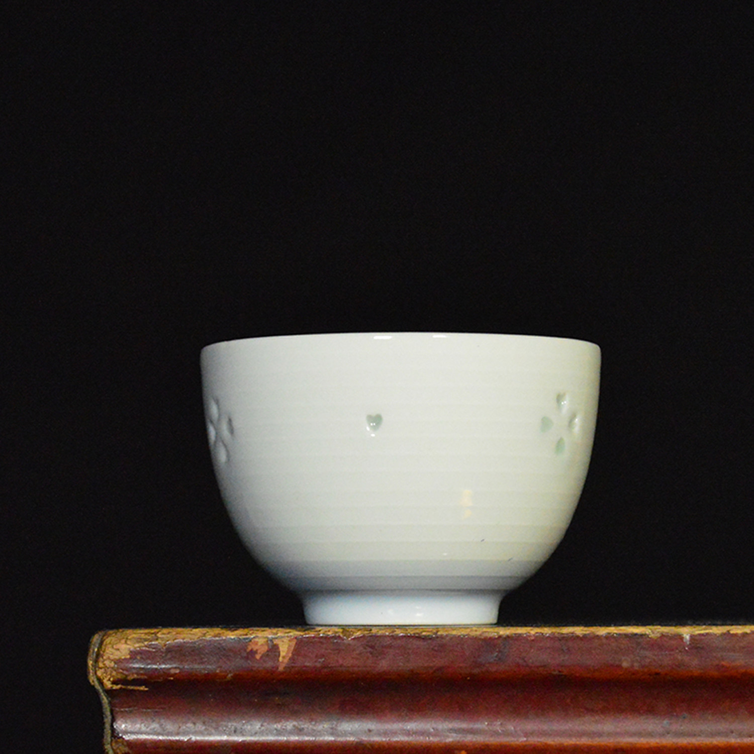 日本回流 白瓷樱花饰茶杯 老物件