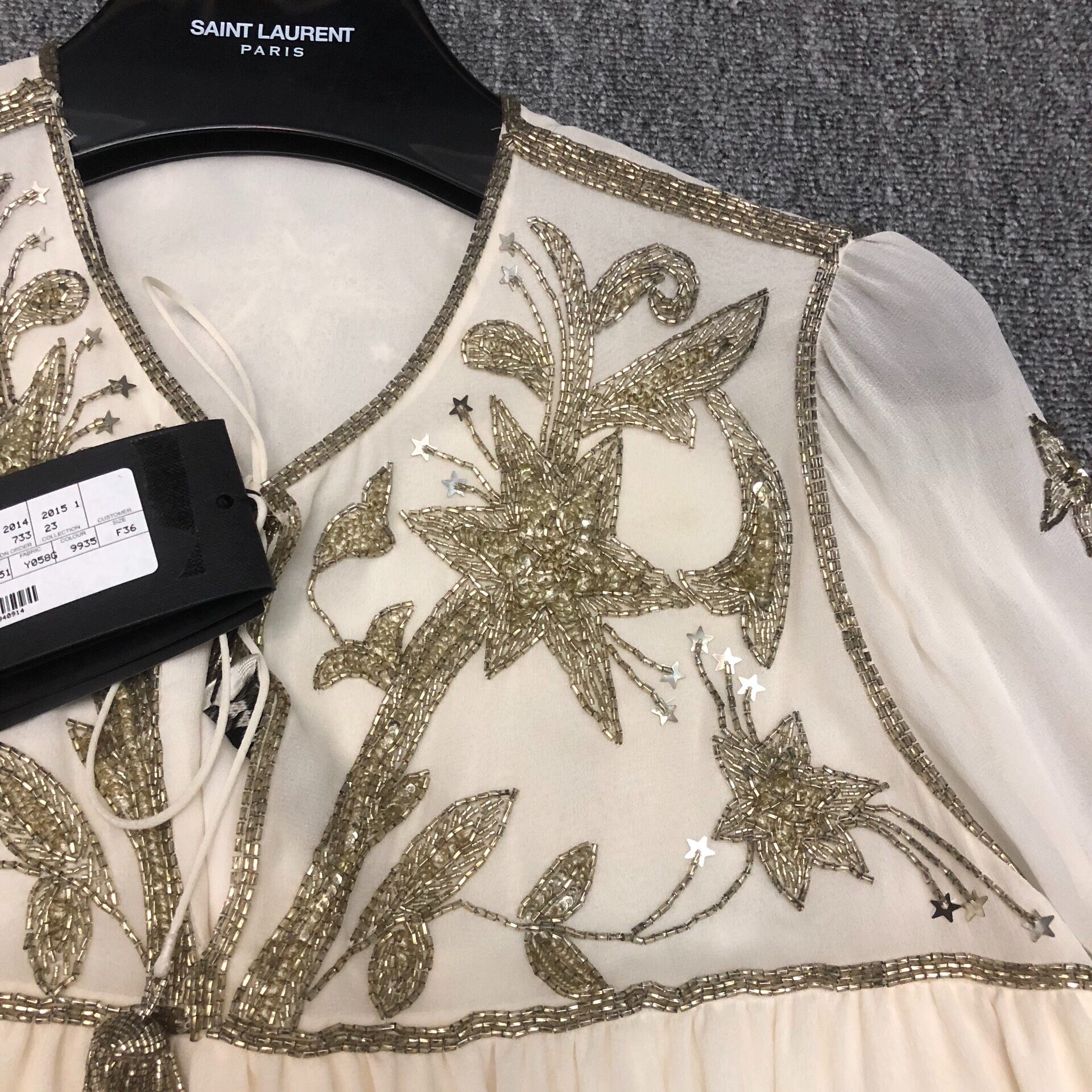 Saint Laurent 15SS White Embroidered Dress Coat — label