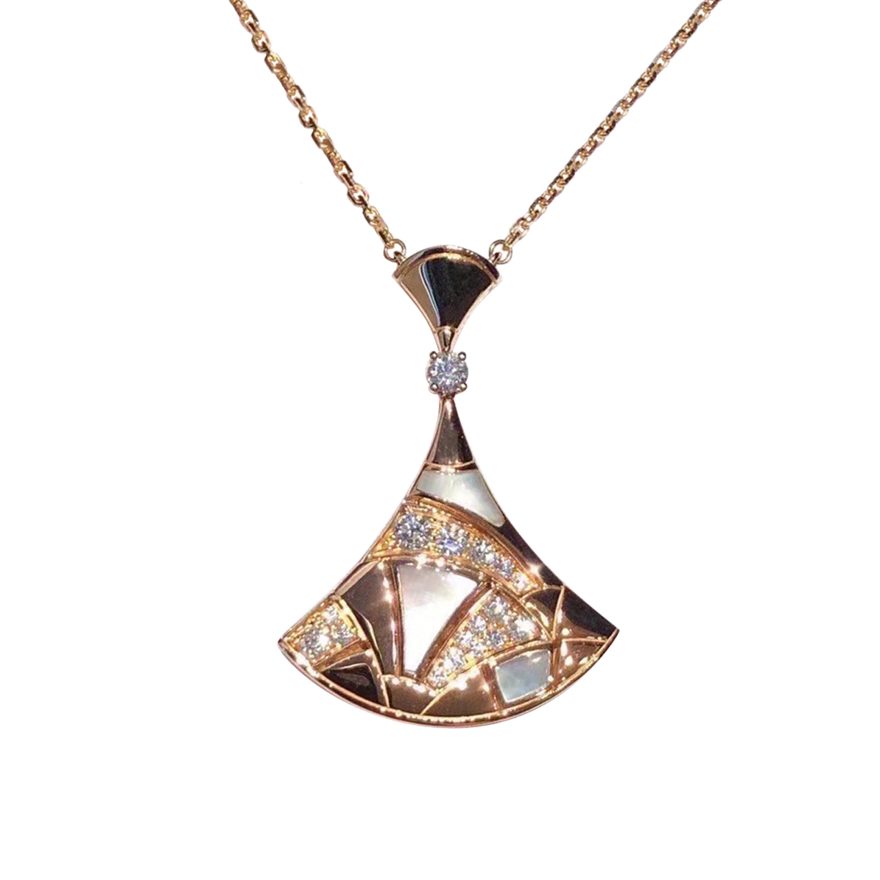 9新]宝格丽 divas dream系列 新款 白贝母钻石拼图扇子项链