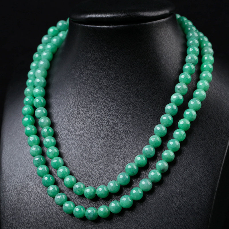 高端臻品天然a货翡翠水润108颗满绿佛珠子项链--高贵典雅51.71g