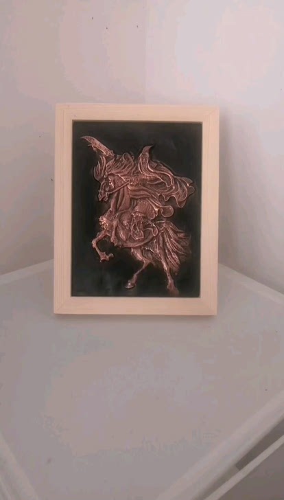 铜纸画骑马关公中式餐厅酒店走廊玄关铜纸画手工装饰画壁画