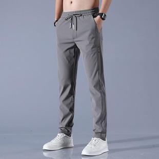 冰丝裤子男士夏季新款宽松型大码运动裤弹力透气青年薄款休闲长裤