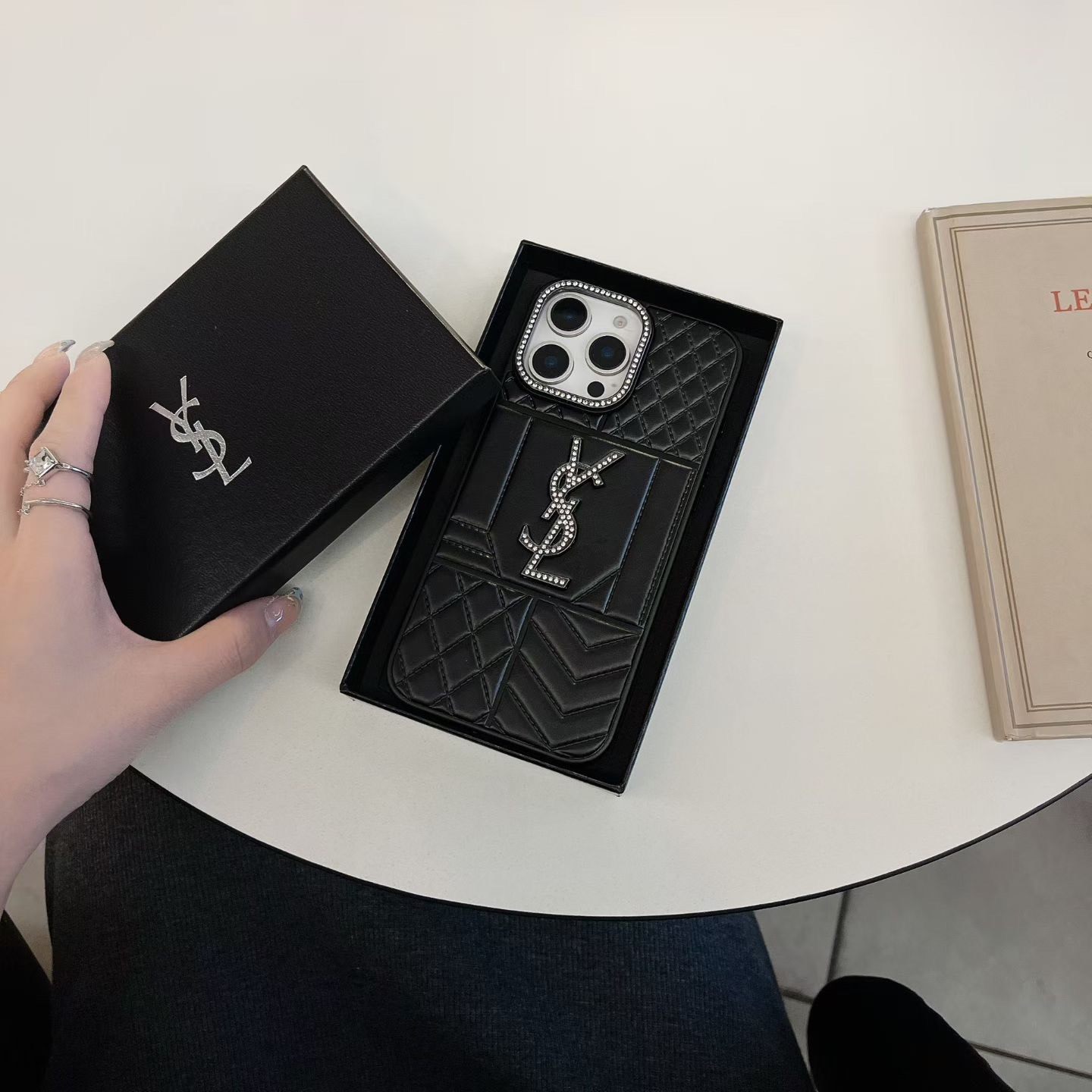 轻奢YSL手工钻标 压花皮质手机壳2026