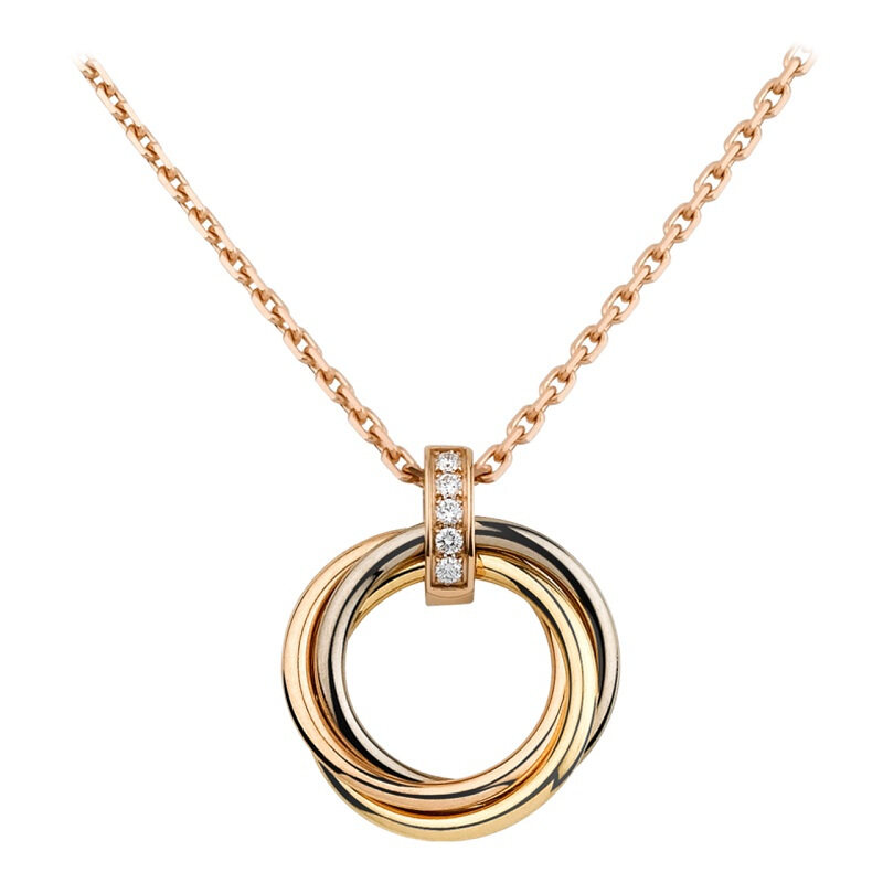 [9.9新]卡地亚大号钻石吊坠三色金项链cartier女款锁骨链