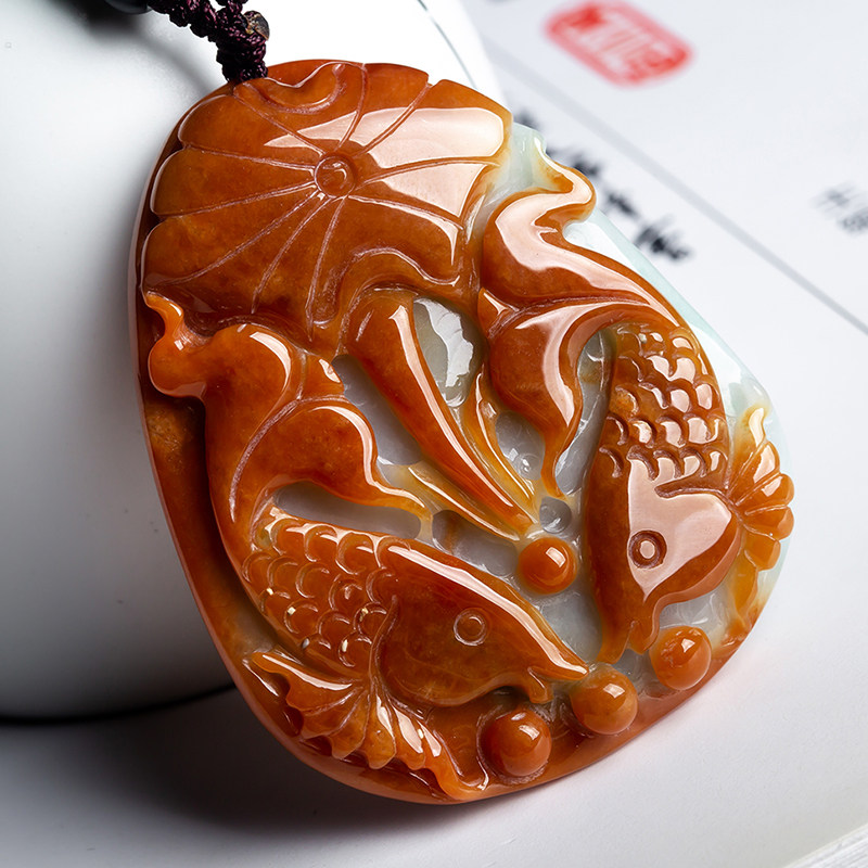 【源头好货-四会】天然缅甸a货翡翠糯种连年有余吊坠51.94g