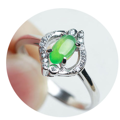 一元拍卖 天然a货翡翠冰种满绿蛋面925银镶嵌2.16g戒圈17.7mm活口