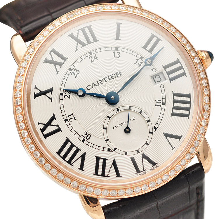 【9.5新】卡地亚 伦敦路易 玫瑰金后镶钻自动机械手表男 拍卖