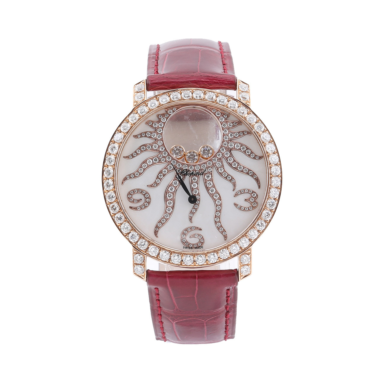 【降价10%】[9.5新]萧邦chopard太阳花玫瑰金后镶钻石英女表a1833