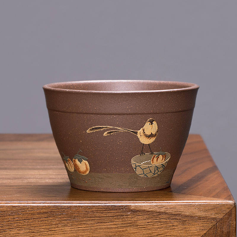 高工主人杯 鸣趣缸杯高工徐永君全手工原矿紫泥泥绘紫砂杯