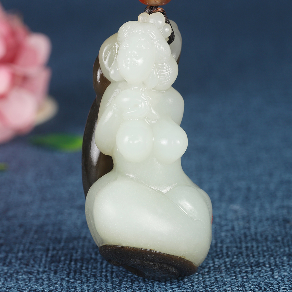 【倾国倾城】高端好货精品和田玉黑皮玉美人挂件玉坠手把件玉佩